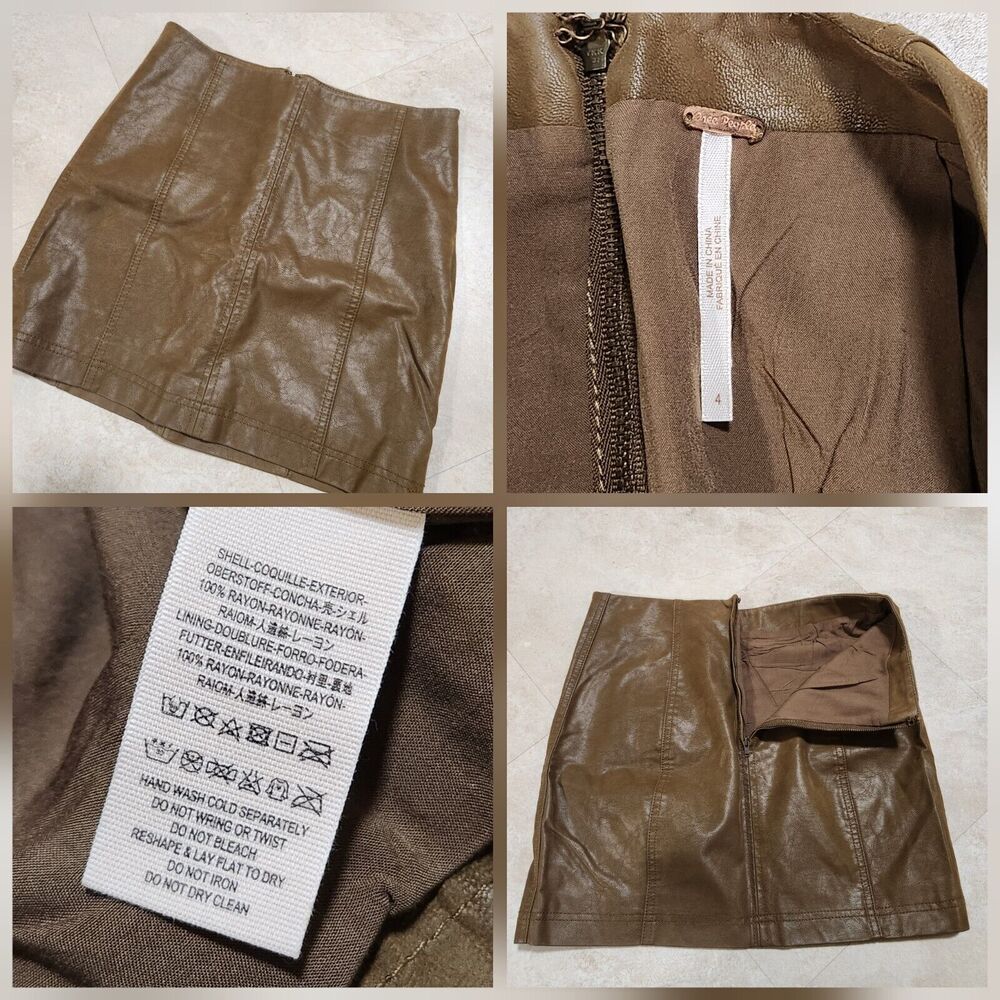 Free People Womens Size 4 Modern Femme Vegan Leather Suede Skirt Cedar Green
